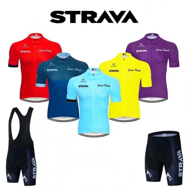 Race Bib - Strava Fahrradtrikot-Set Sommer Radsport T-Shirt Trägerhosen-Set